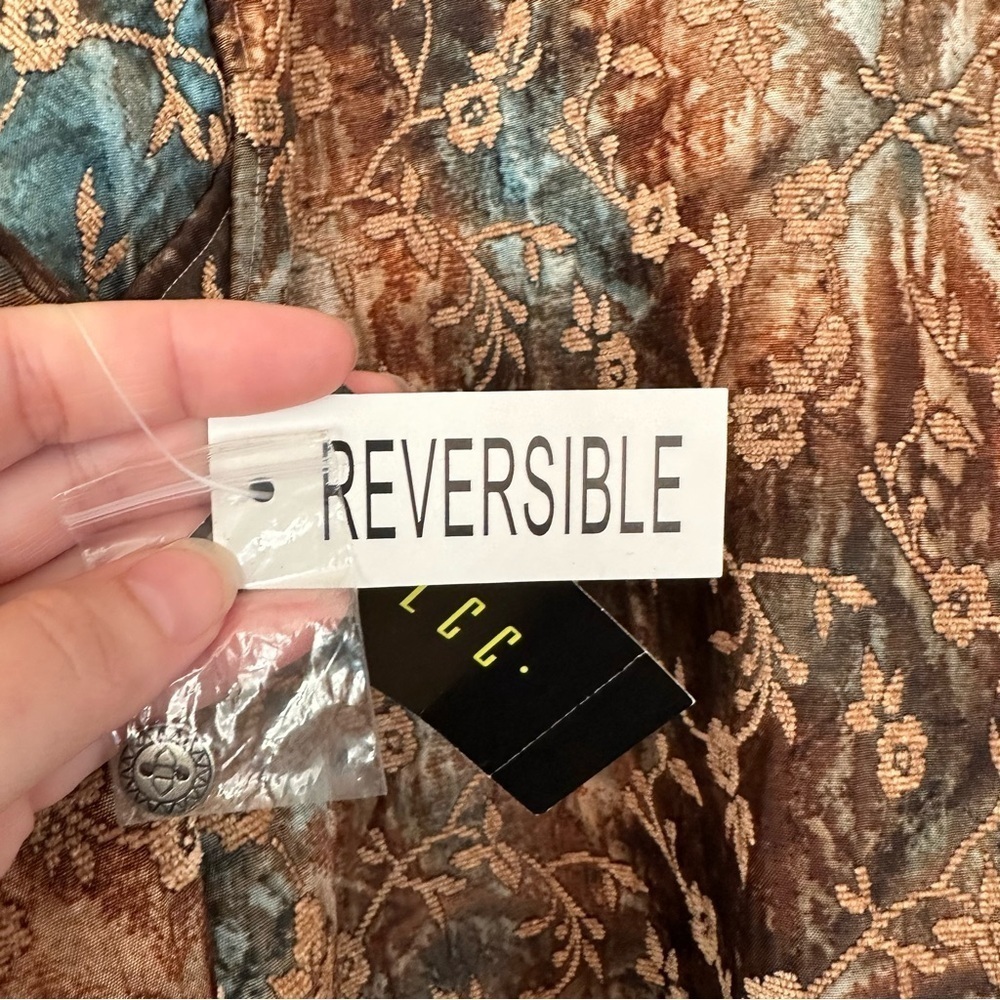 NEW ELCC Women 1X Floral Tapestry Jacket Reversible Blue Brown Gold Fall Winter - Picture 9 of 11